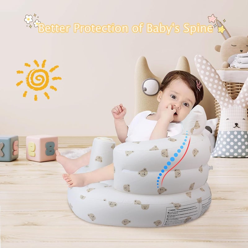 EKEPE Baby Inflatable Seat with Suction Cups for Babies 3 Months & Up, Baby Floor Seats for Sitting Up with Built in Air Pump, Blow Up Baby Chair for Infants - Bear Head - Image 5